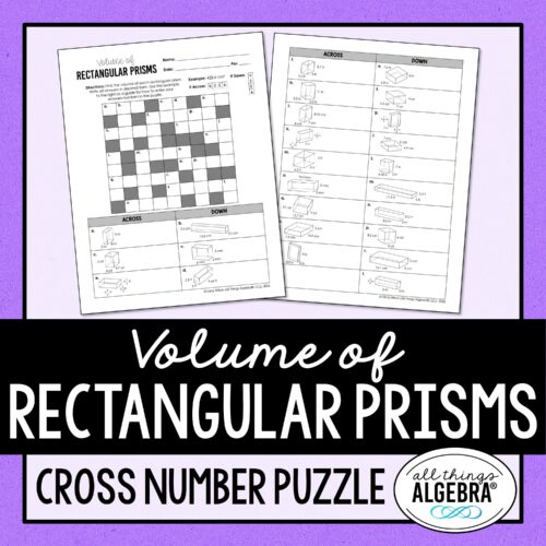 Volume of Rectangular Prisms Cross Number Puzzle