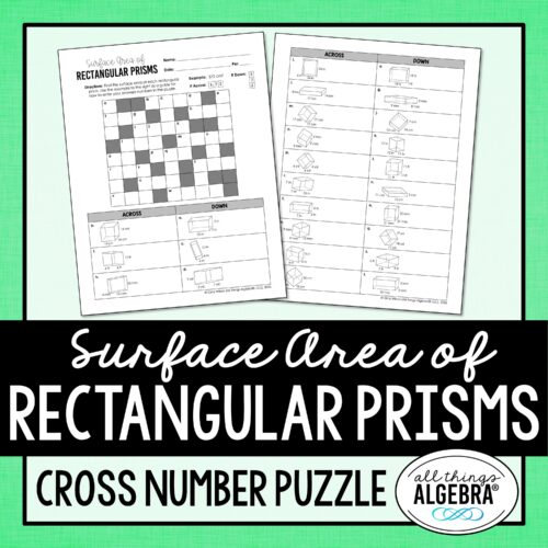 Surface Area of Rectangular Prisms Cross Number Puzzle