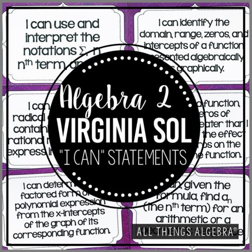 2023 Algebra 2 Virginia SOL "I Can" Statements