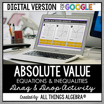 Graphs of Absolute Value Equations & Inequalities Digital Drag & Drop Activity (for Google Slides™)