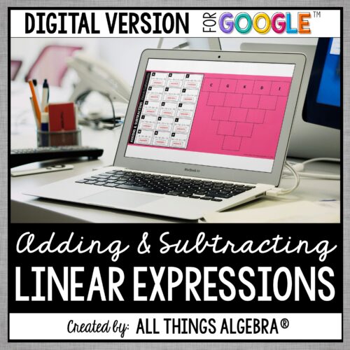 Adding & Subtracting Linear Expressions Digital Pyramid Sum Puzzle (for Google Slides™)