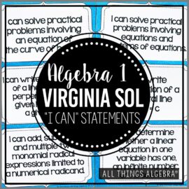 2023 Algebra 1 Virginia SOL "I Can" Statements