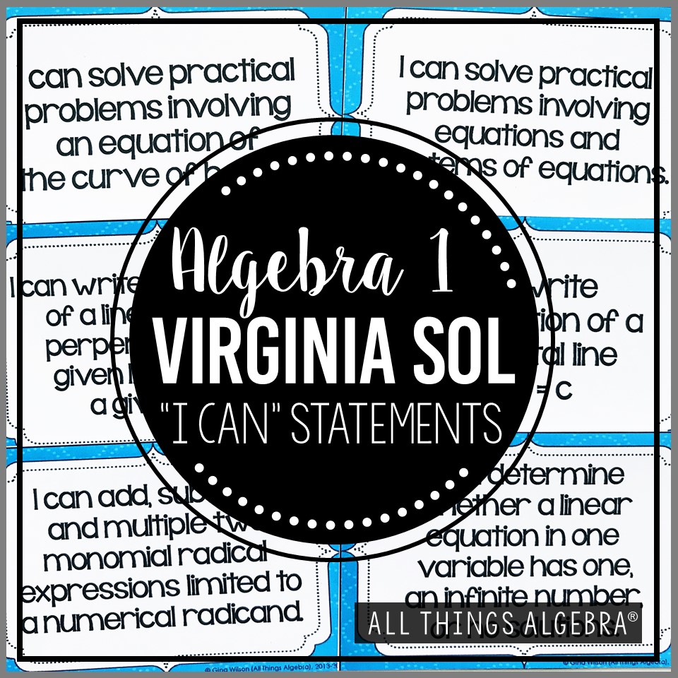 2023 Algebra 1 Virginia SOL "I Can" Statements