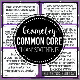 Geometry Common Core I Can statement posters, color coded by category