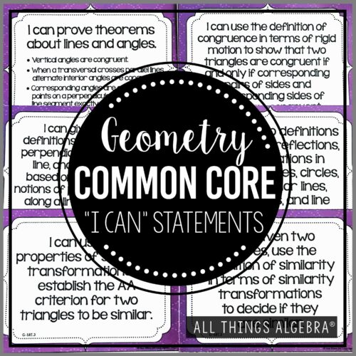 Geometry Common Core I Can statement posters, color coded by category