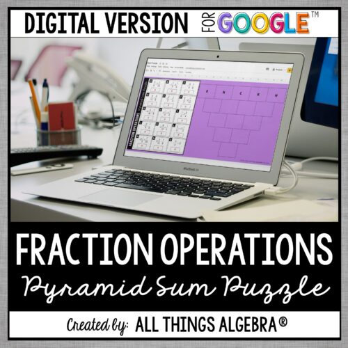 Fraction Operations digital pyramid sum puzzle for Google Slides