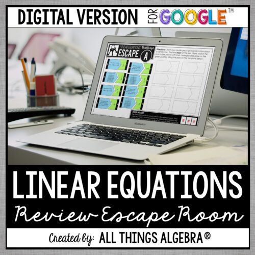 Linear Equations Review digital escape room for Google Slides