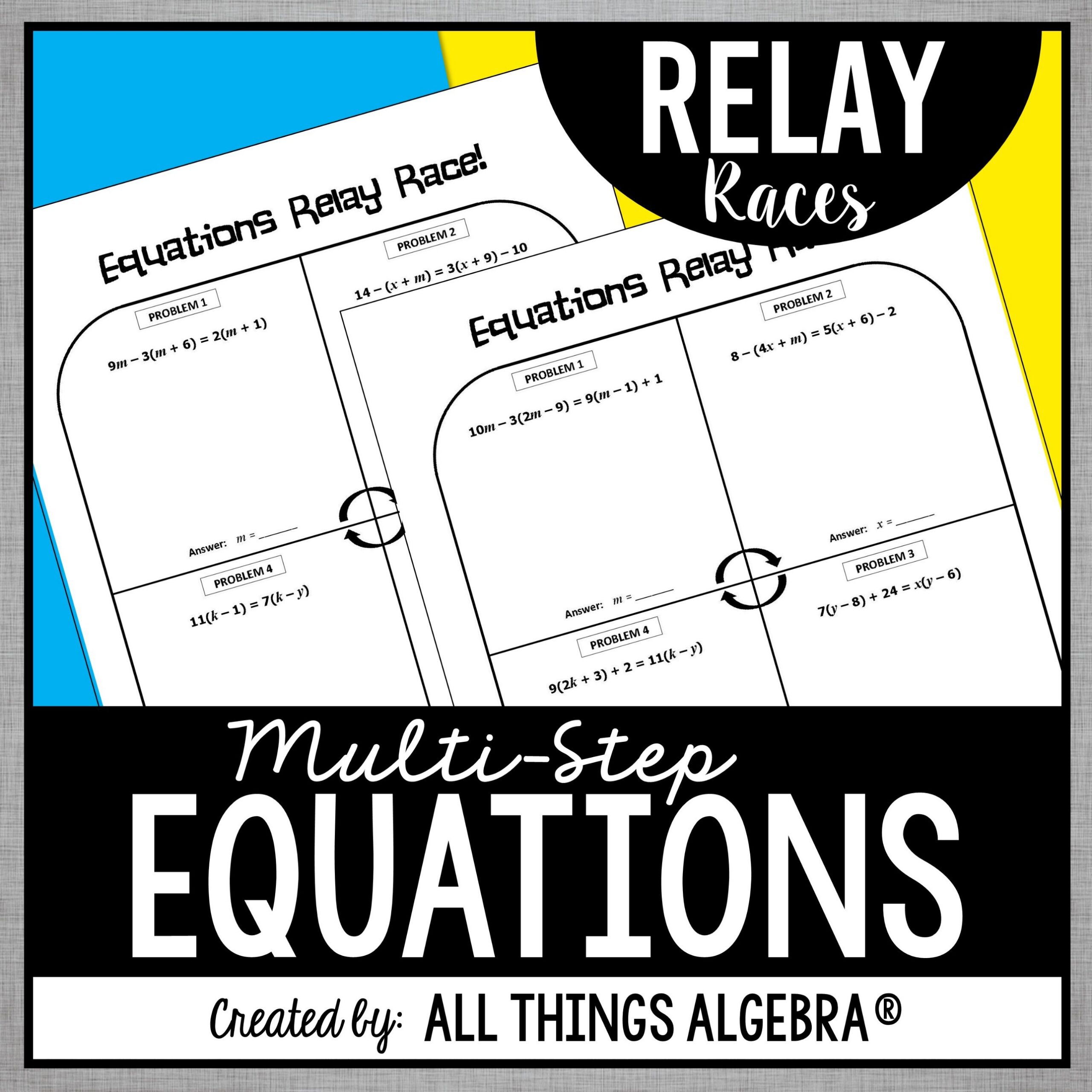 Multi-Step Equations Relay Race free resource by All Things Algebra