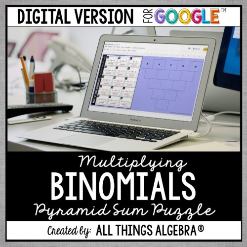 Multiplying Binomials digital pyramid sum puzzle for Google Slides