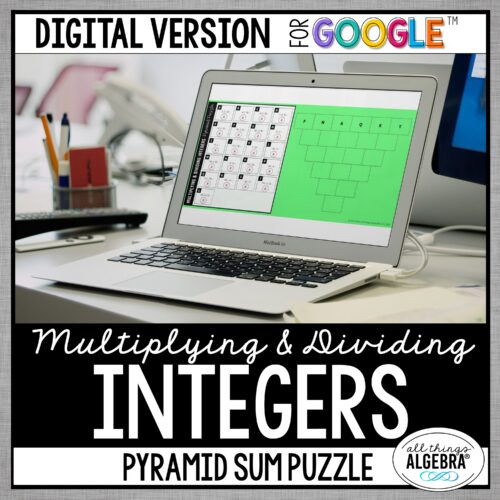 Multiplying & Dividing Integers digital pyramid sum puzzle for Google Slides