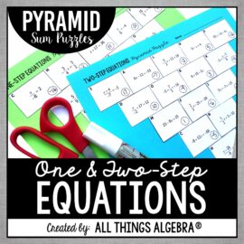 One & Two-Step Equations Pyramid Sum Puzzles free resource by All Things Algebra