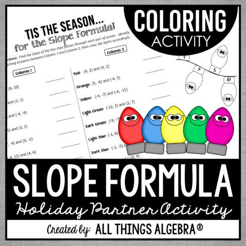 Slope Formula Holiday Coloring Activity free resource by All Things Algebra
