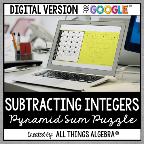 Subtracting Integers digital pyramid sum puzzle for Google Slides